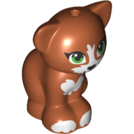 Lego Animal, Cat, Sitting with Light Green Eyes, Dark Pink Nose and White Markings Print / Dark Orange