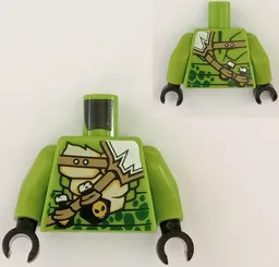 Torso Ninjago Snake with Green Scales, Dark Tan Shoulder Belt and Black Vials with Skull Pattern / Lime Arms / Black Hands