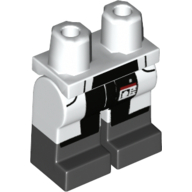 Lego Hips with White Legs and Black Boots Pattern with Lab Coattails over Black Pants and ID Badge Print / White
