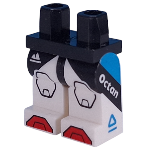 Lego Hips and White Legs with Dark Azure, Black Stripes, Octan, Dark Azure Logo, Red Armored Toes print / Black