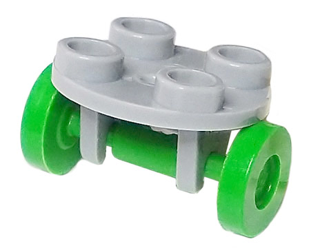 Lego Plate, Round 2 x 2 Thin with Wheel Holder with Bright Green Wheels (2655 / 2496)