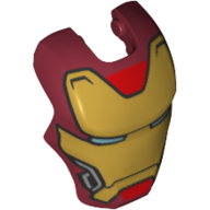 Lego Headwear Accessory Visor Top Hinge, Rounded, with Gold Face Shield and Bright Light Blue Eyes Print (Iron Man) / Dark Red