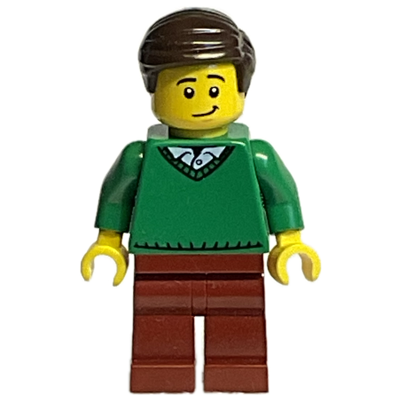 Lego Green Torso, Reddish Brown Legs, Dark Brown Hair
