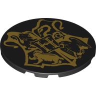 Lego Tile Round 6 x 6 with Gold Hogwarts Symbol print