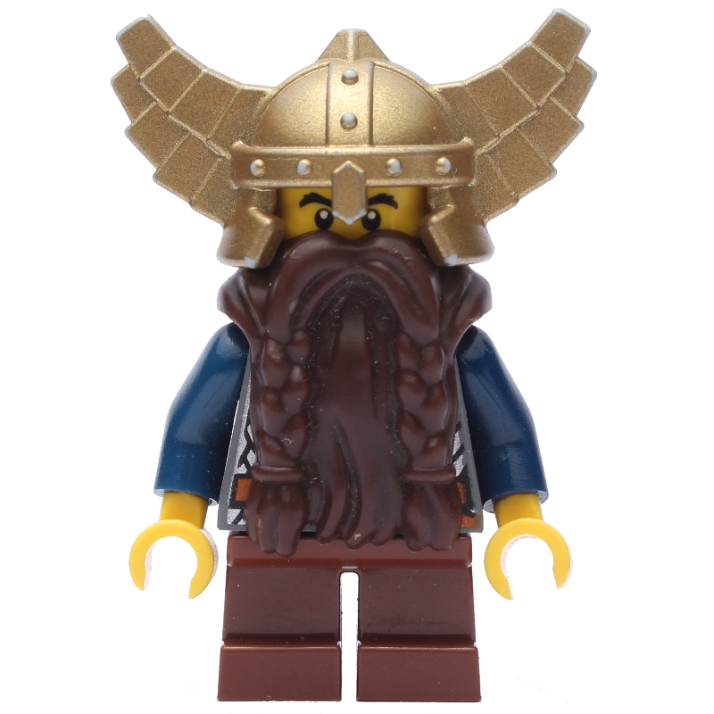 Lego Dwarf, Dark Brown Beard, Metallic Gold Winged Helmet