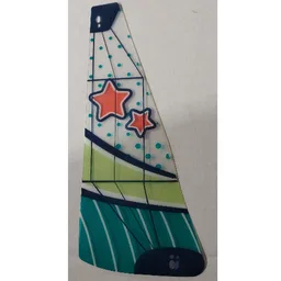 Sail, Triangular, Small, 2 Corner Holes, Dark Turquoise and Yellowish-Green Panels, Coral Stars Print / Trans-Clear