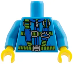 Torso Blue and Lime Parachute Harness Straps and Silver Buckles Pattern / Dark Azure Arms / Yellow Hands