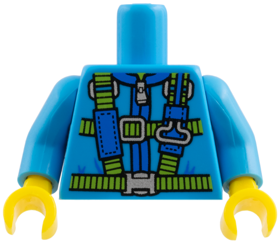 Lego Torso Blue and Lime Parachute Harness Straps and Silver Buckles Pattern / Dark Azure Arms / Yellow Hands