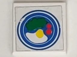Tile 2 x 2 without Groove with Blue Circle Plate, Fried Egg, 2 Red Spots Pattern (Sticker) - Set 269