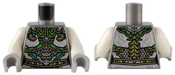 Torso Female Armor with Bright Green and Gold Plates, White Clouds, and Silver Dragon Head Pattern / White Arms / Light Bluish Gray Hands