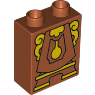 Lego Duplo Brick 1 x 2 x 2 with Bottom Tube with Bottom Clock (Cogsworth) Print / Dark Orange