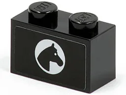 Brick 1 x 2 with Horse Head in White Circle Pattern Model Right Side (Sticker) - Set 7635