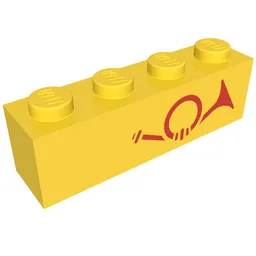 Brick 1 x 4 with Red Horn - Right Aligned Print / Yellow
