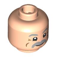 Lego Minifig Head Vernon Dursley, Thick Light Bluish Grey Eyebrows, Moustache, Dark Tan Wrinkles, Smile/Angry / Light Nougat