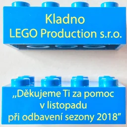 Brick 2 x 4 with 'Kladno LEGO Production s.r.o.' and 'Thank you for your help in November 2018' (Translated Czech) Pattern on Opposite Sides