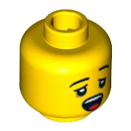 Minifig Head Sleepyhead, Dual Sided, Eyebrows, Yawning / Asleep Print [Blocked Open Stud] / Yellow