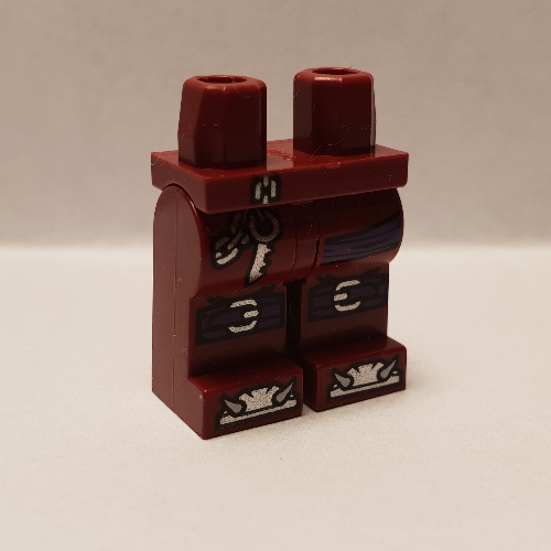 Lego Hips and Dark Red Legs with Silver Key Chain, Dark Purple Sash, Knee Pads print / Dark Red