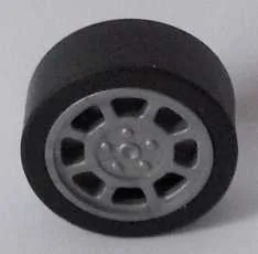 Wheel 11mm D. x 6mm with 8 Spokes with Black Tire 14mm D. x 6mm Solid Smooth (93593 / 50945) / Flat Silver