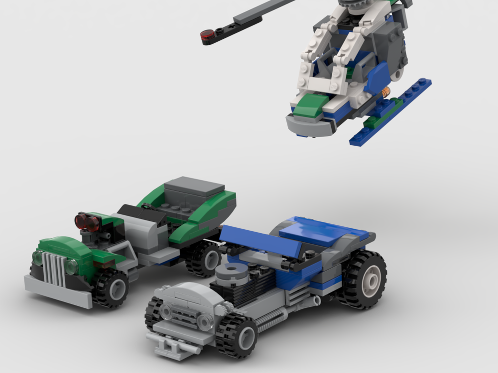 Lego 60223 - A chasing helicopter and two hot rods