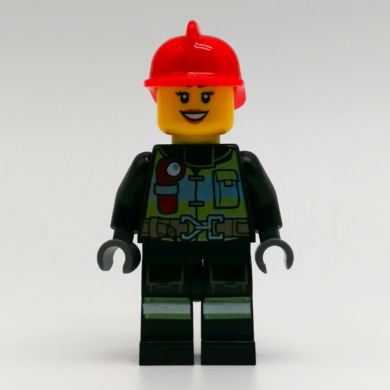 Lego Fire Fighter - Black Torso, Black Legs, Red Helmet, Female