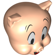 Lego Minifig Head Special, White Eyes, Open Mouth, Raised Eyebrows print (Porky Pig) / Light Nougat