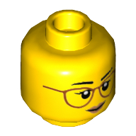 Lego Minifig Head, Dark Orange Glasses, Peach Lips, Smile / Concerned Print / Yellow
