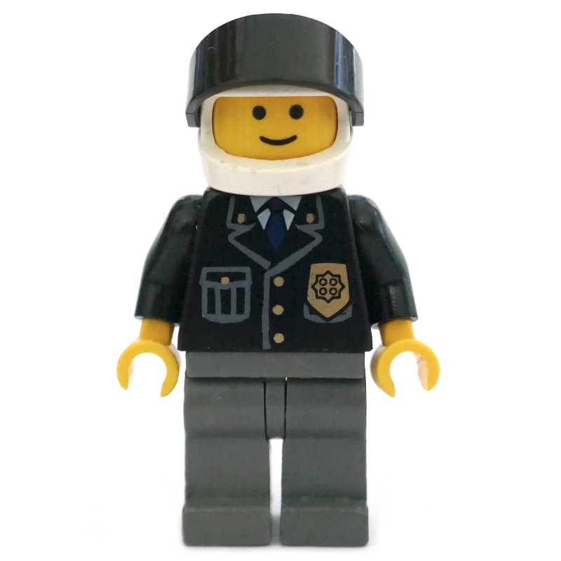 Lego Police - Black Torso, Dark Bluish Grey Legs, White Helmet, Black Visor