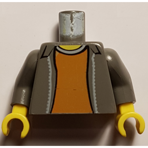 Lego Torso Open Jacket with Collar and Dark Orange Shirt Print, Dark Gray Arms, Yellow Hands / Dark Gray
