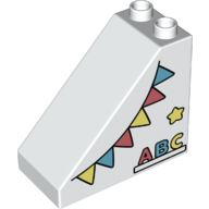 Lego Duplo Brick 4 x 2 x 3 Slope 45° with 'ABC', and Azure, Coral, and Yellow Bunting Print