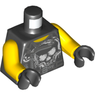 Lego Torso Vest, Zipper, Dark Bluish Gray Accents, and Punk Skull Print, Yellow Arms, Black Hands / Black