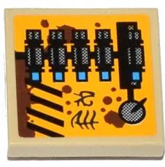 Tile, Modified 2 x 2 Inverted with Grille, Alien Characters, Rust, Knob and Mechanical Pattern Model Left Side (Sticker) - Set 70002