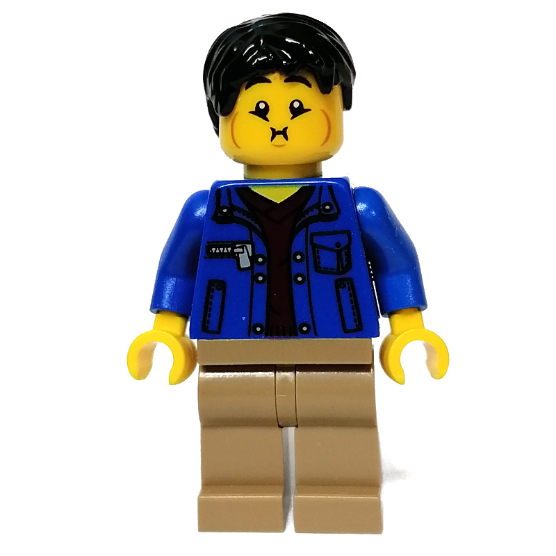 Lego Blue Torso, Dark Tan Legs, Black Hair