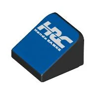 Brick Sloped 30° 1 x 1 x 2/3 with White 'HRC Honda RACING' on Blue Background Print / Black