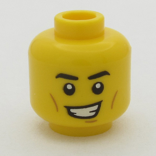 Lego Minifig Head, Eyebrows, Cheeck Lines, Lobsided Grin print / Yellow