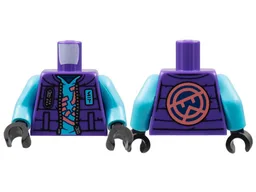 Torso Jacket with Medium Azure Name Badge Ninjago Logogram 'LN', Coral Stylized Wu on Back Pattern / Medium Azure Arms / Black Hands