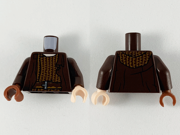 Lego Torso Robe Over Tunic with Medium Nougat Stripes Pattern / Dark Brown Arms / Light Nougat Hand Left / Reddish Brown Hand Right