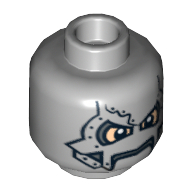 Lego Minifig Head Dr Doom, Metal Mask and Yellow Eyes Print [Hollow Stud] / Light Bluish Gray