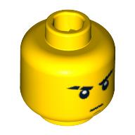Lego Minifig Head Jay, Stern Eyebrows, Scar on Right Eyebrow, White Pupils, Brown Chin Dimple Print [Blocked Open Stud] / Yellow