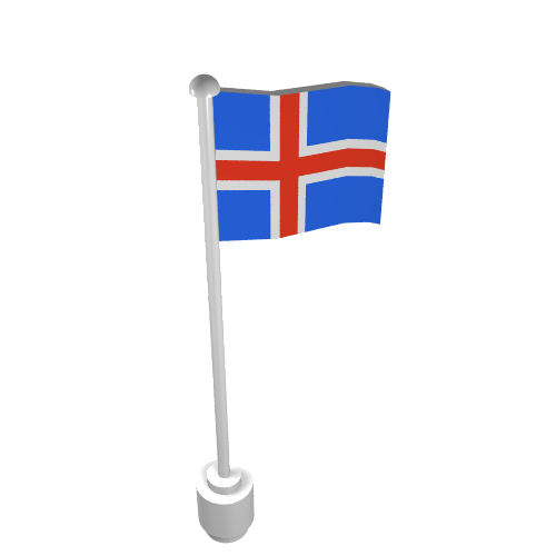 Lego Flag on Flagpole, Wave with Iceland Print / White