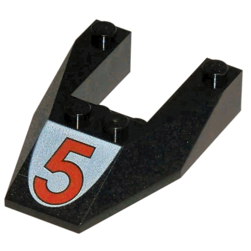 Lego Brick Wedged, Sloped 6 x 4 Cutout, No Stud Notches with Red '5' Print