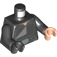 Lego Torso, Odd Hands, Robe, Black Belt with Silver Accessories and Dark Bluish Gray Accent Print, Black Arms, Left Light Nougat Hand, Right Black Hand / Black