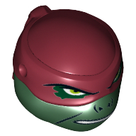 Lego Minifig Head Special, Ninja Turtle with Dark Red Mask, Open Mouth Print (Raphael) / Dark Green