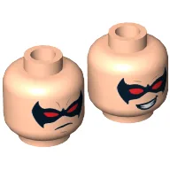 Minifig Head Nightwing, Dual Sided, Black Eyemask with Red Eyes, Determined / Smiling Print [Hollow Stud] / Light Nougat