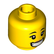 Lego Minifig Head Brick Suit Girl, Eyelashes, Nervous Smile/Grin, Teeth / Yellow