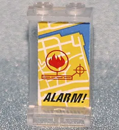 Panel 1 x 2 x 3 - Solid Studs with City Map with Flame and 'ALARM!' Pattern (Sticker) - Set 7240