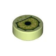Tile Round 1 x 1 with Monster Eye Print / Yellowish Green