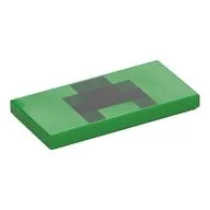 Tile 2 x 4 with Pixel Squares (Creeper Mouth) Print / Bright Green