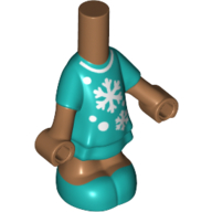 Lego Microdoll Body Short Dress Dark Turquoise with White Snowflakes print, Medium Nougat Arms and Legs / Medium Nougat
