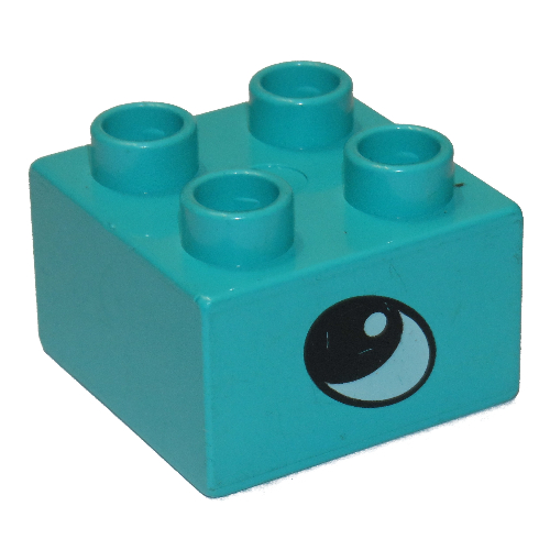 Lego Duplo Brick 2 x 2 with Eye, Rhino's Print on Two Sides / Light Turquoise