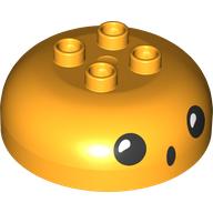 Lego Duplo Brick Round 4 x 4 Dome Top with 2 x 2 Studs with Black Face, Surprised print / Bright Light Orange